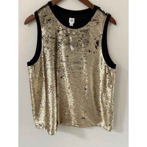 GAP Womens Gold & Black Flip Sequin Sleeveless Tank Top Size Large Cocktail New - Picture 1 of 10